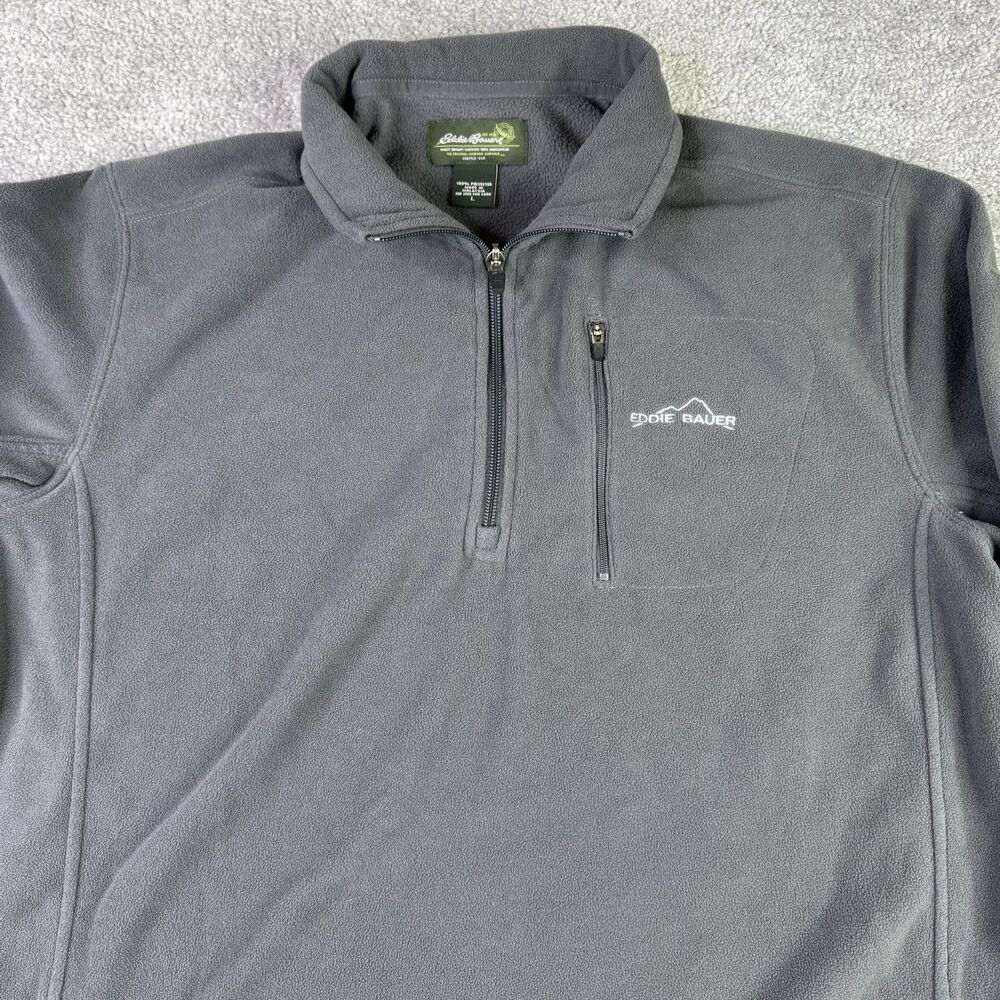 Eddie Bauer Sweater Men’s Large Gray 1/4 Zip Long Sleeve Fleece Pullover